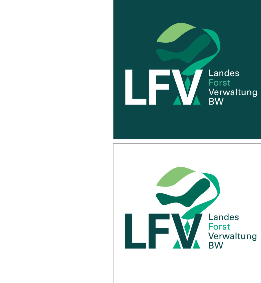 Das Logo der Landesforst Verwaltung BW auf dunkelgrünem und weißem Hintergrund